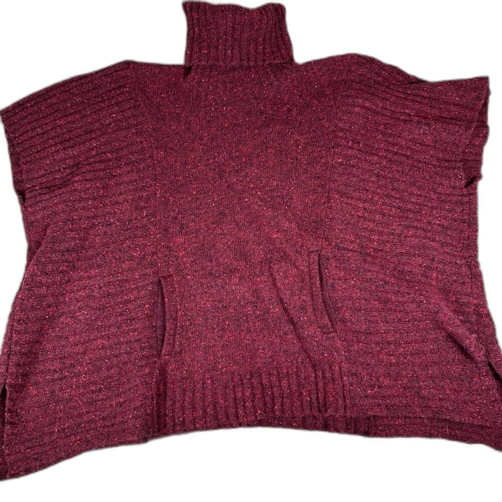 Athleta Sweater Womens XS XXS Red Donegal Passage Turtleneck Oversized Poncho